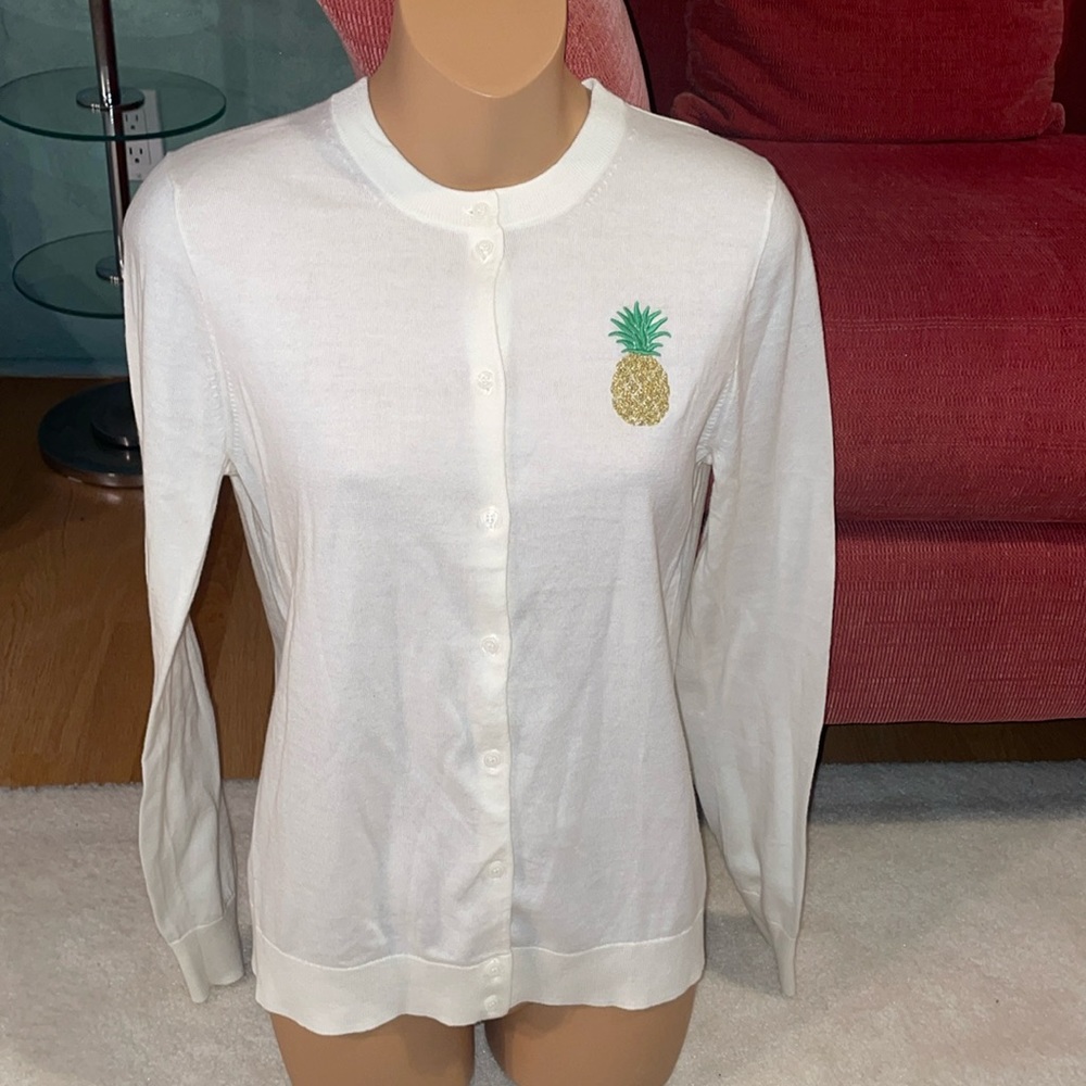 🍍NWOT J. Crew The Caryn Cardigan Pineapple embroidery *Out Of Stock